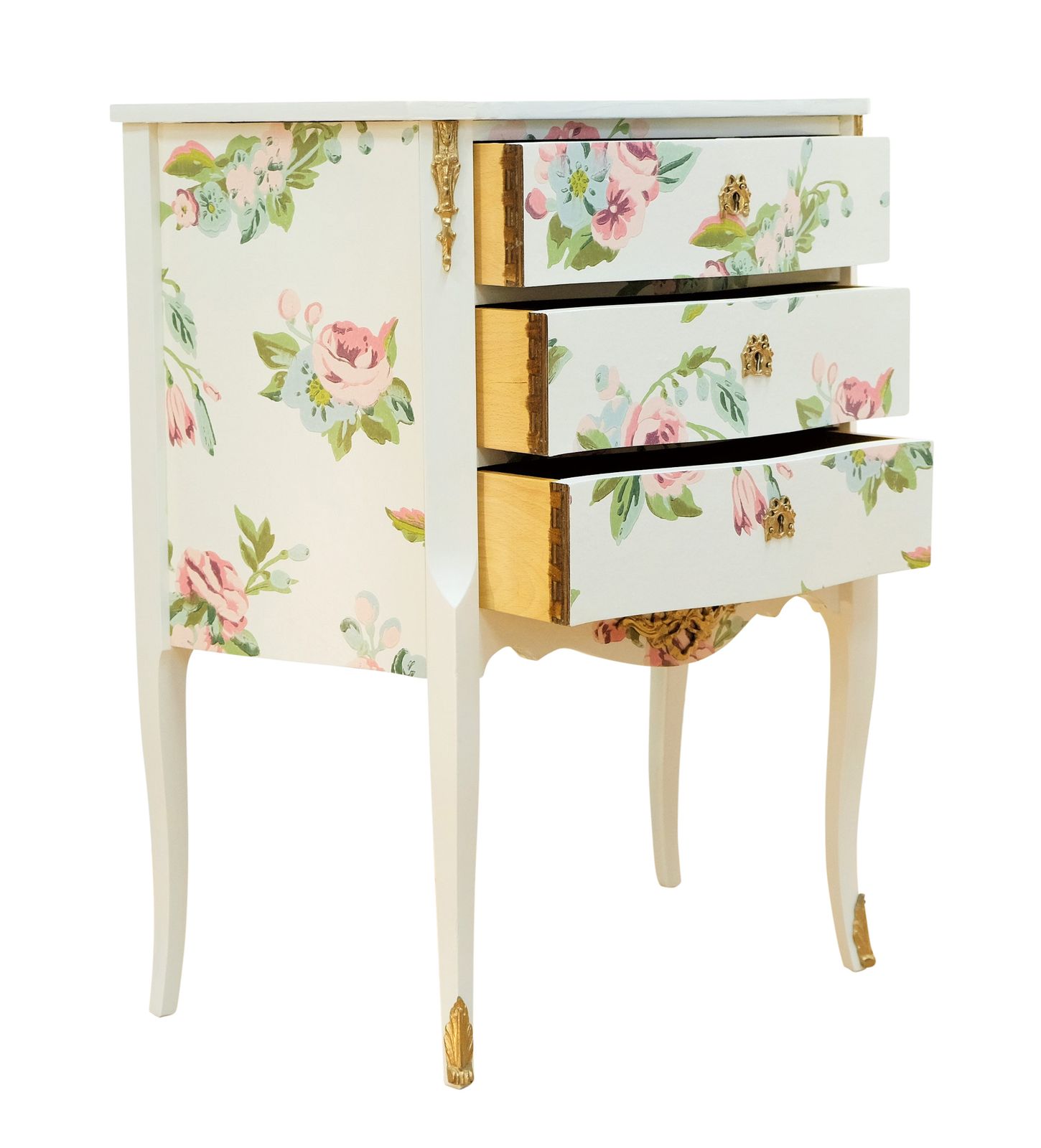 Louis XV Style Chest Three Drawer Chest With Floral Design And  Wooden Top photo vintage