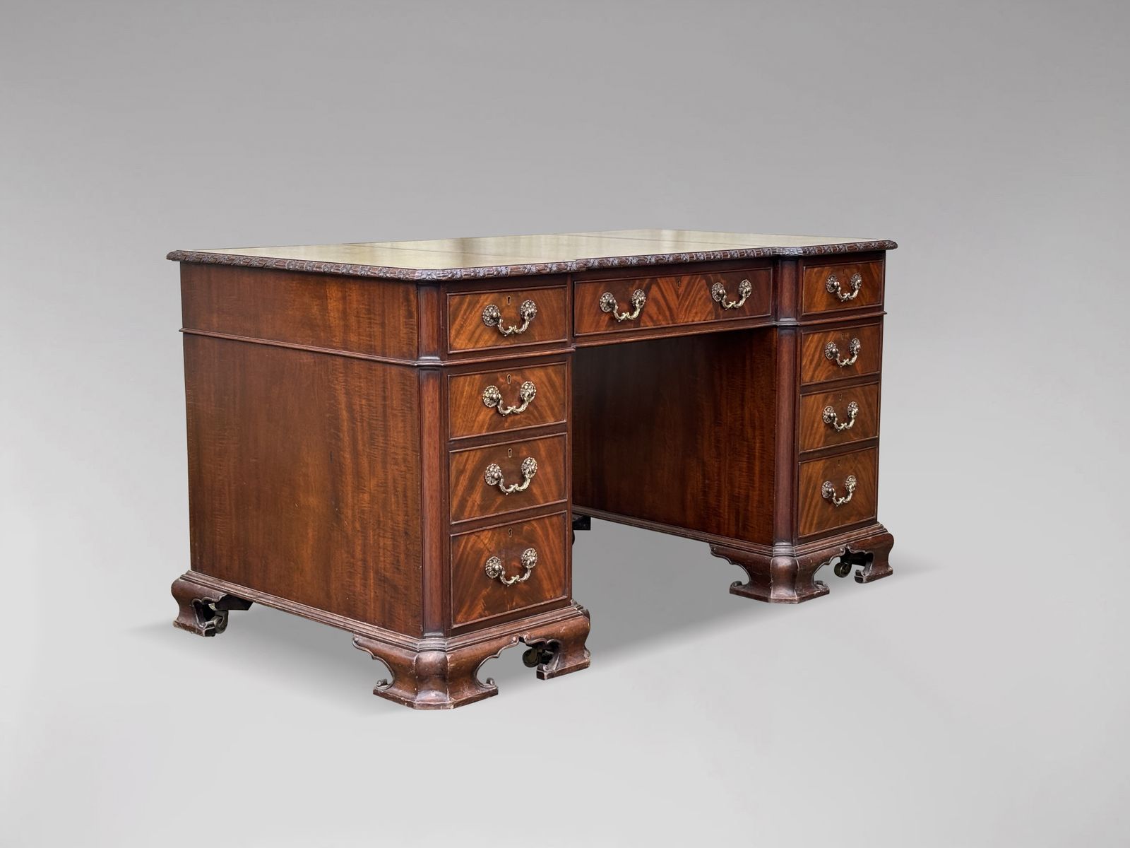 19th Century Chippendale Style Mahogany Pedestal Desk photo furniture