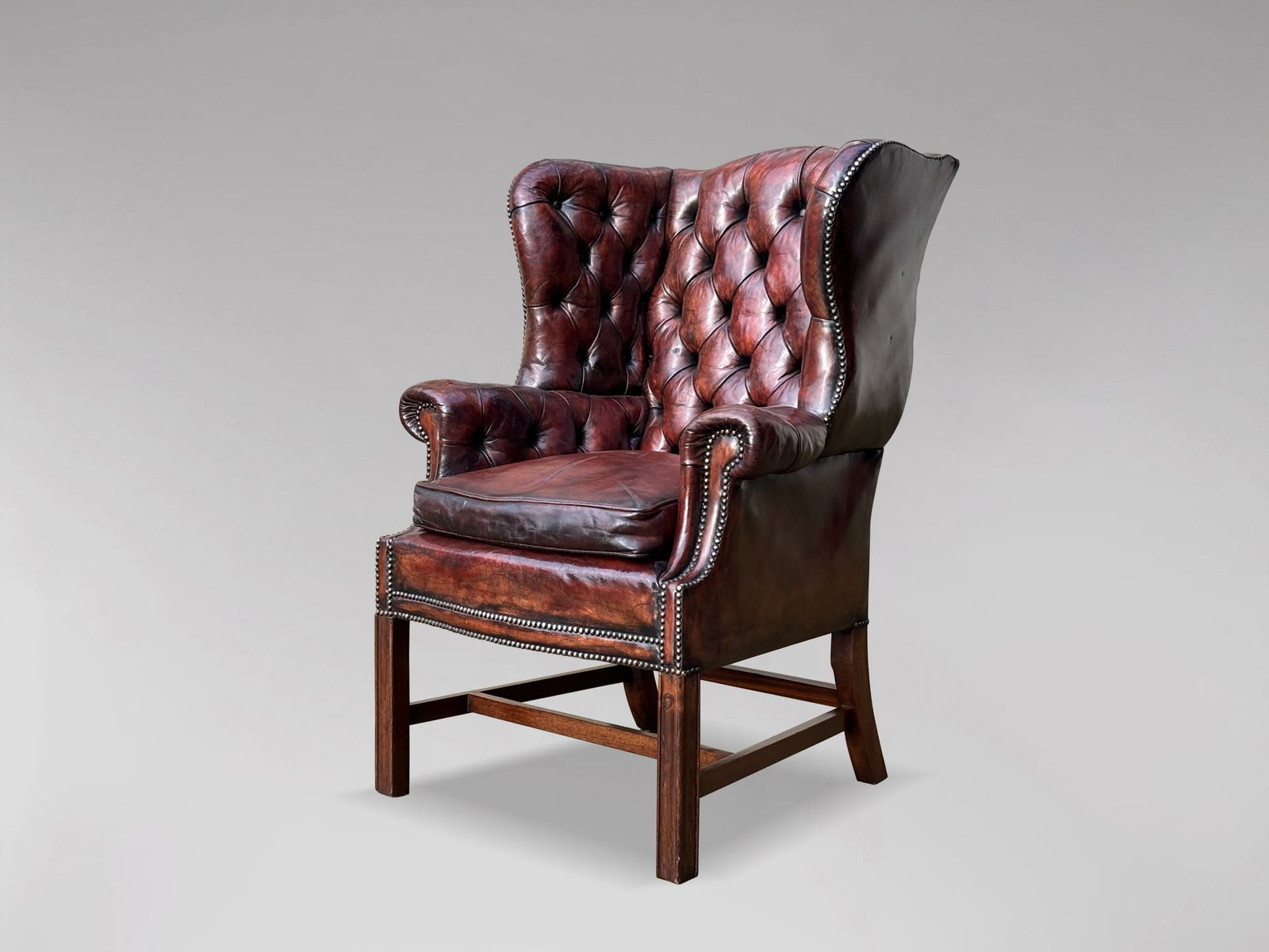 19th Century Burgundy Leather Wing Armchair