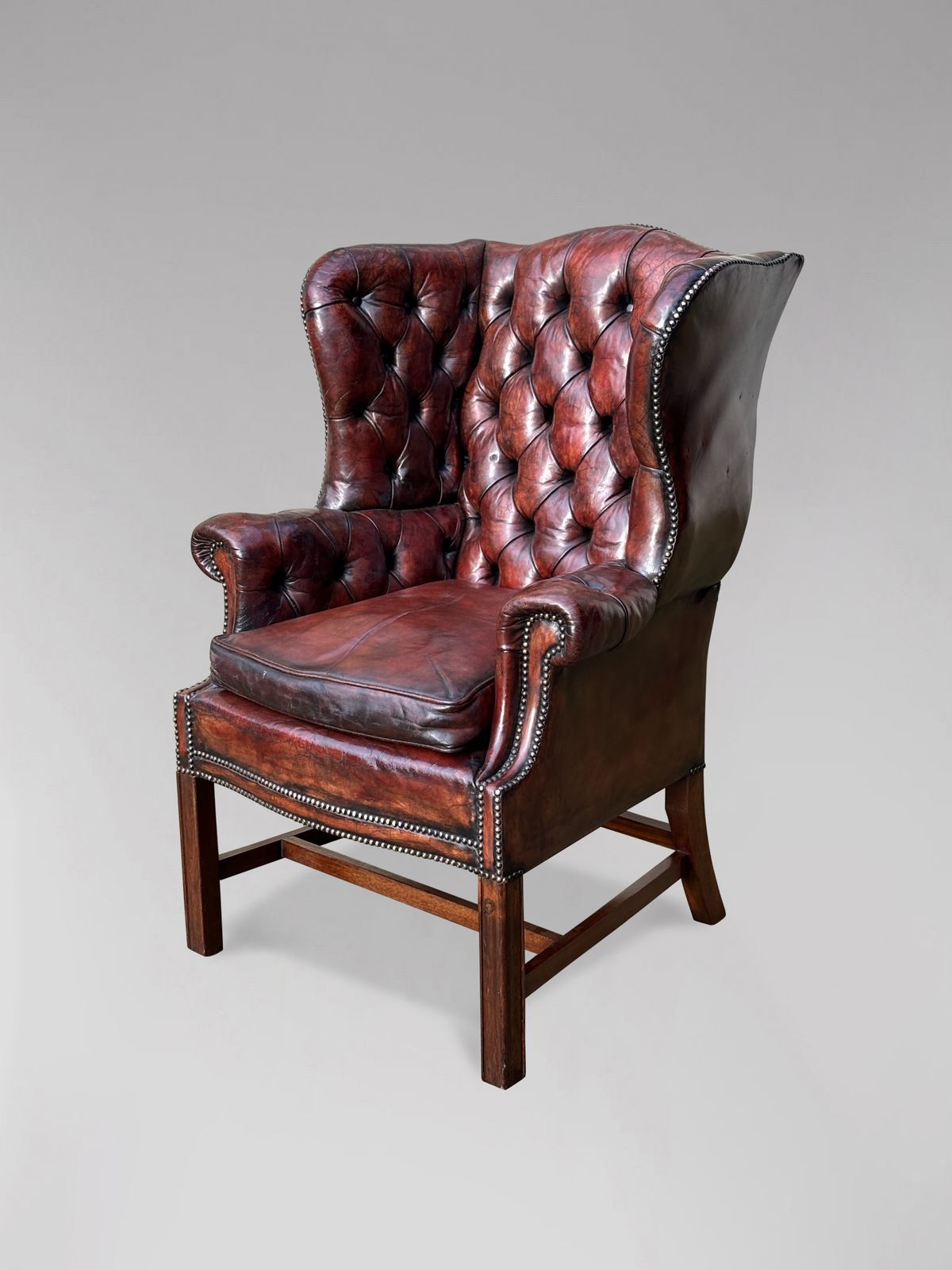 19th Century Burgundy Leather Wing Armchair photo 3350.0