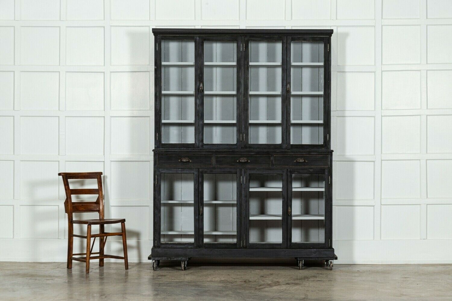 Large 19thc English Ebonised Pine Glazed Dresser / Bookcase photo Furniture