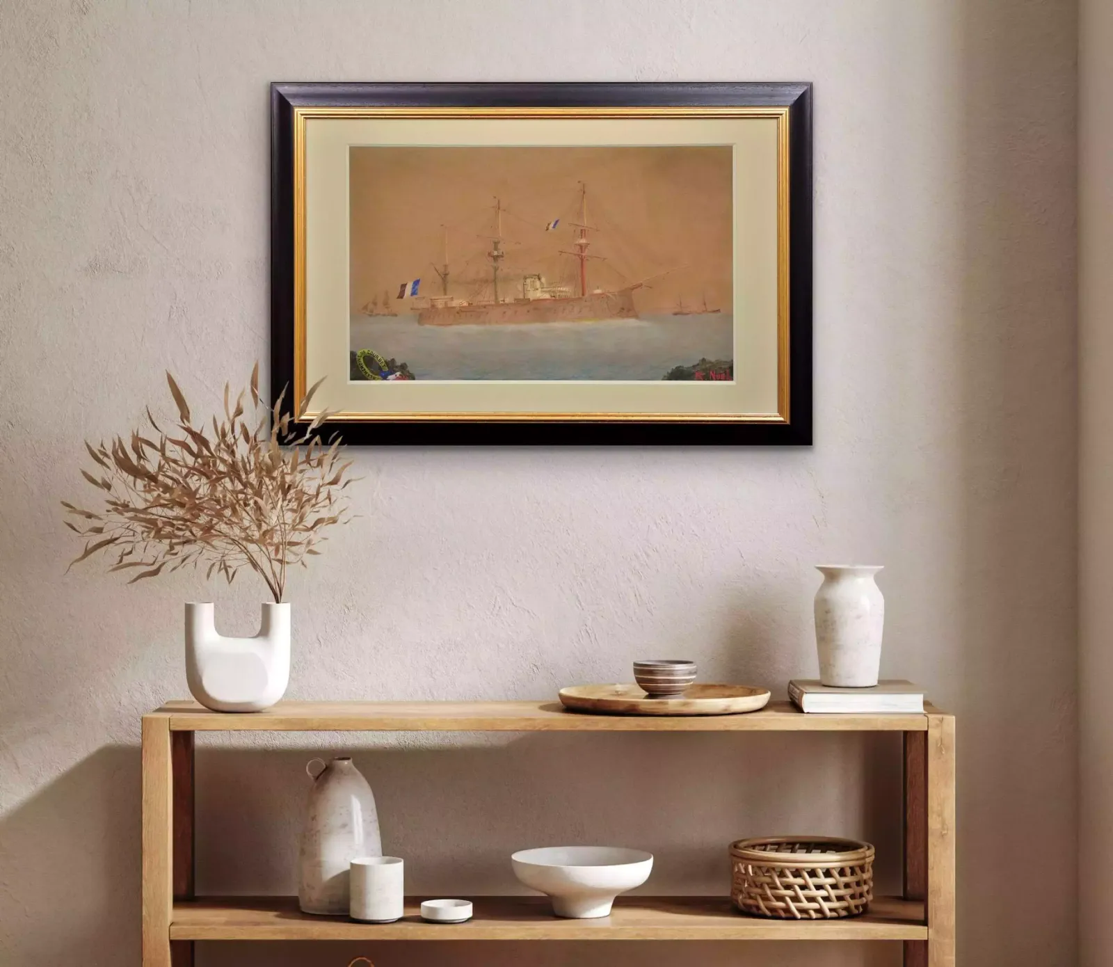 photo buy French Navy Ironclad Battleship. A La Mémoire De Courbet. Circa 1910. Framed Watercolour Painting. A Sailor's Lament For His Ship & Shipmates.