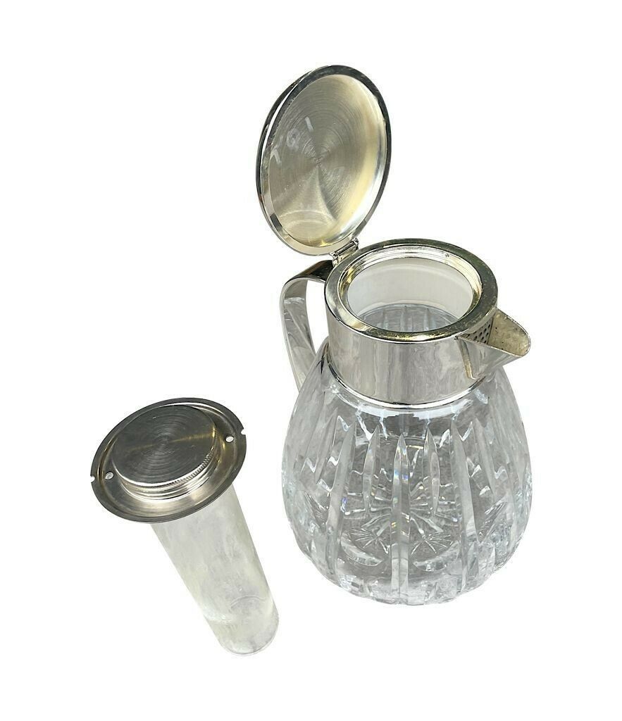 A 1960s German Crystal And Silver Plated Lemonade Jug With Central Ice Tube photo vinterior