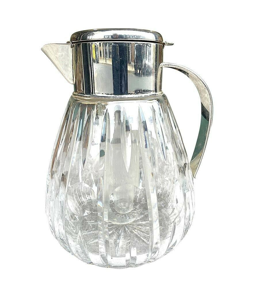 A 1960s German Crystal And Silver Plated Lemonade Jug With Central Ice Tube