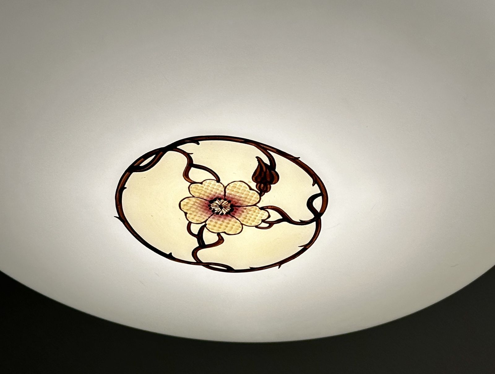 380.0 Classic Edwardian Fluted Glass Plafonnier With A Hand Painted Rose Design, Restored, Rewired Ready To Be Placed C.1910 Two Available. photo