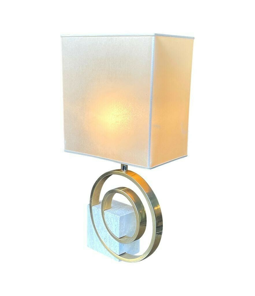 An Italian 1970s Sculptural Travertine And Brass Lamp By Giovanni Banci photo for sale