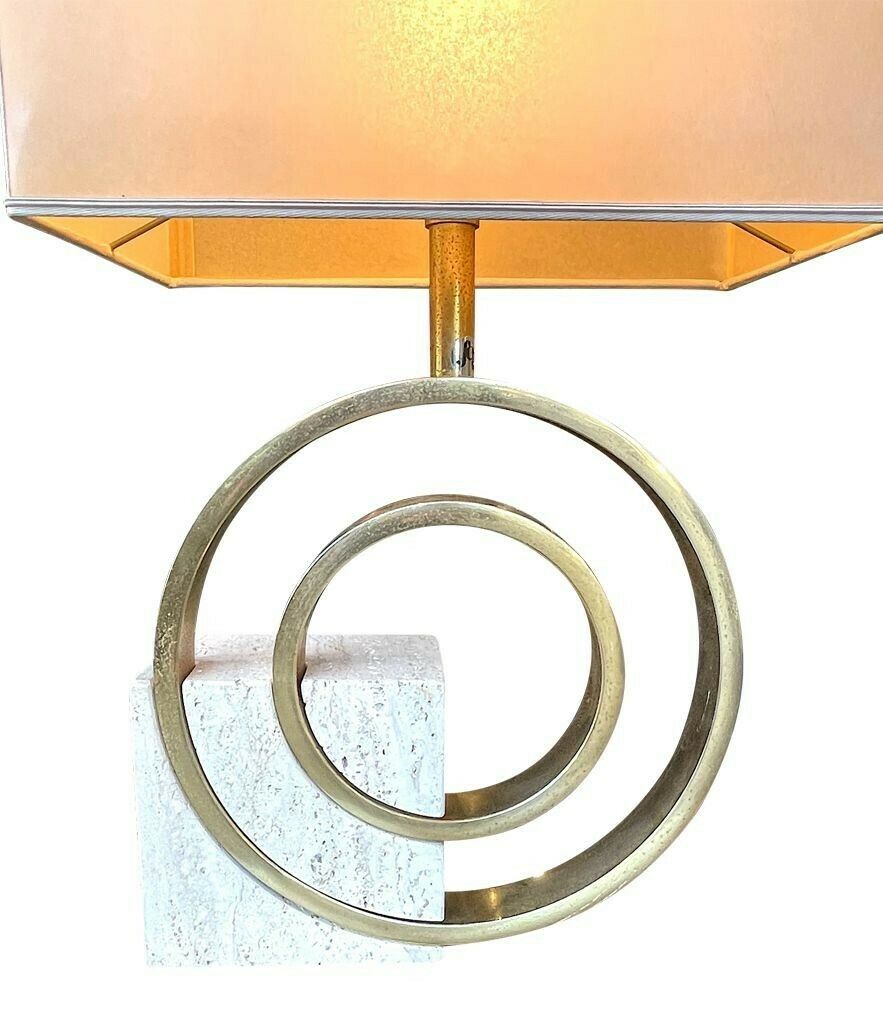 Lighting An Italian 1970s Sculptural Travertine And Brass Lamp By Giovanni Banci photo