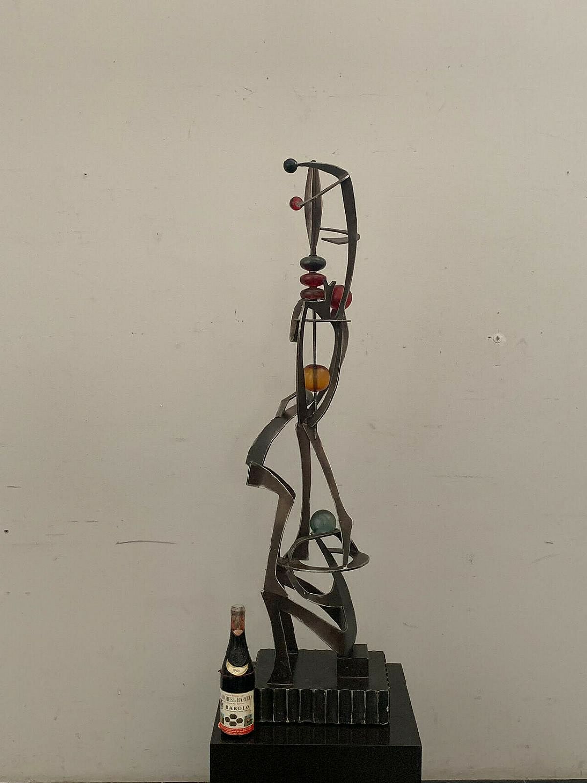 Futuristic Juggler Sculpture Made Of Wrought Iron And Coloured Resin, 1960s photo for sale