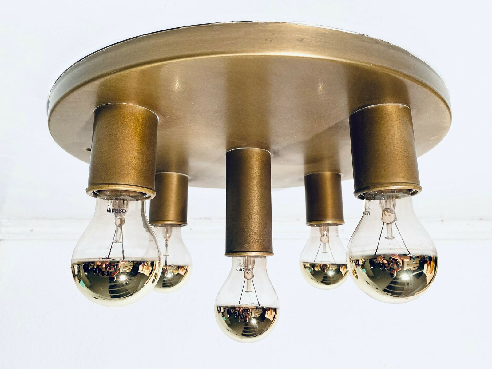 Mid Century Gold Round Ceiling Or Wall Lamp / Vintage 1960s 1970s Lighting photo Lighting