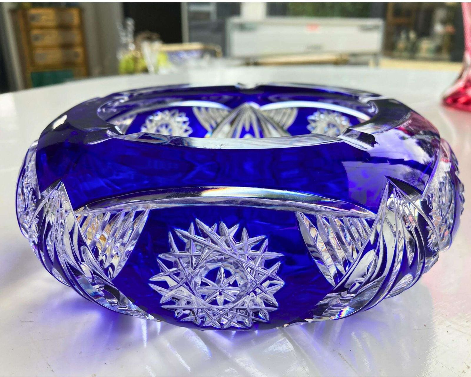 Crystal Ashtray Blue | Vintage Cigar Ashtray | Heavy 3.5 Lbs | 1pcs photo vinterior
