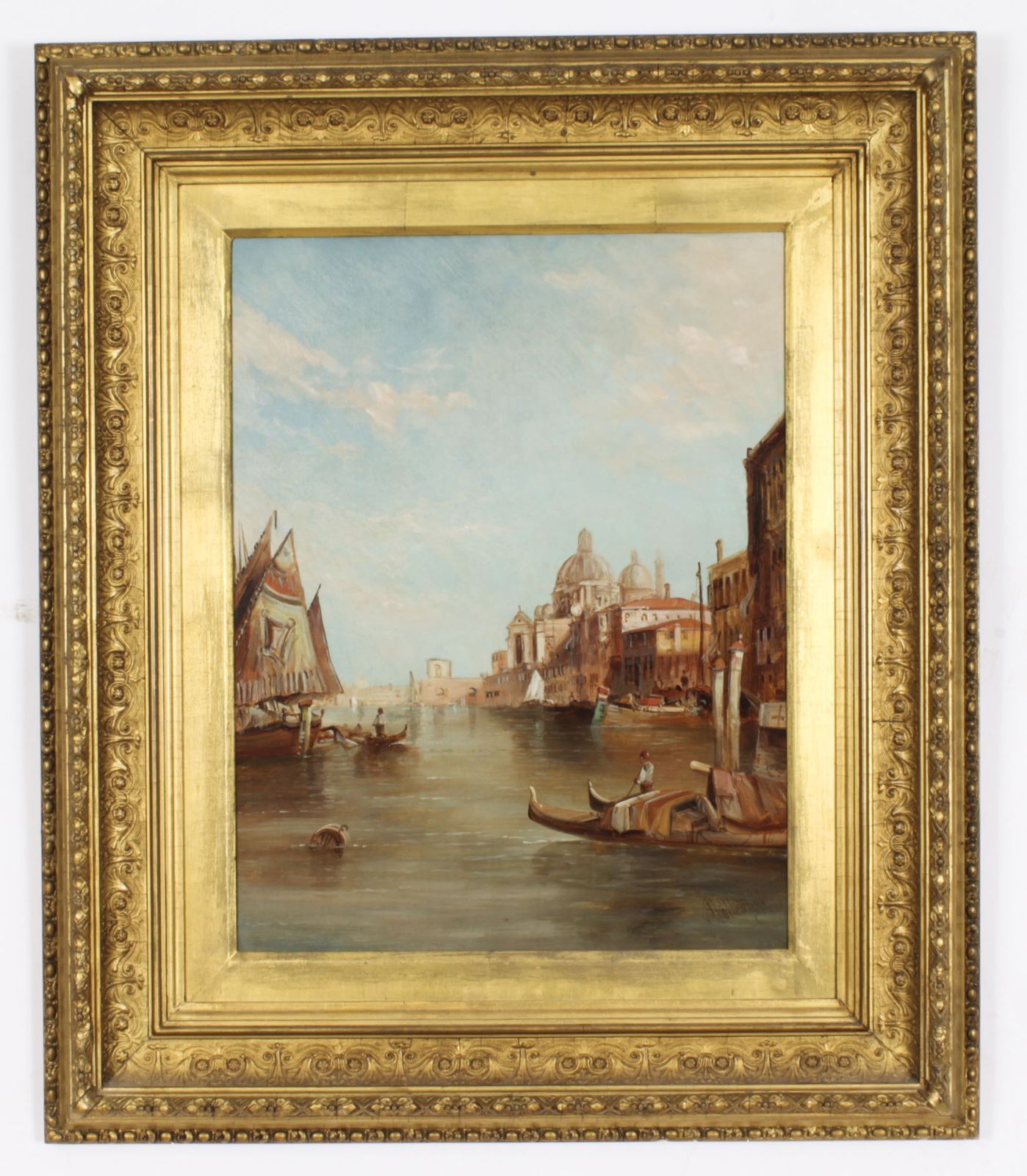 Art Antique Painting Santa Maria Della Salute Venice Alfred Pollentine 19th Century photo