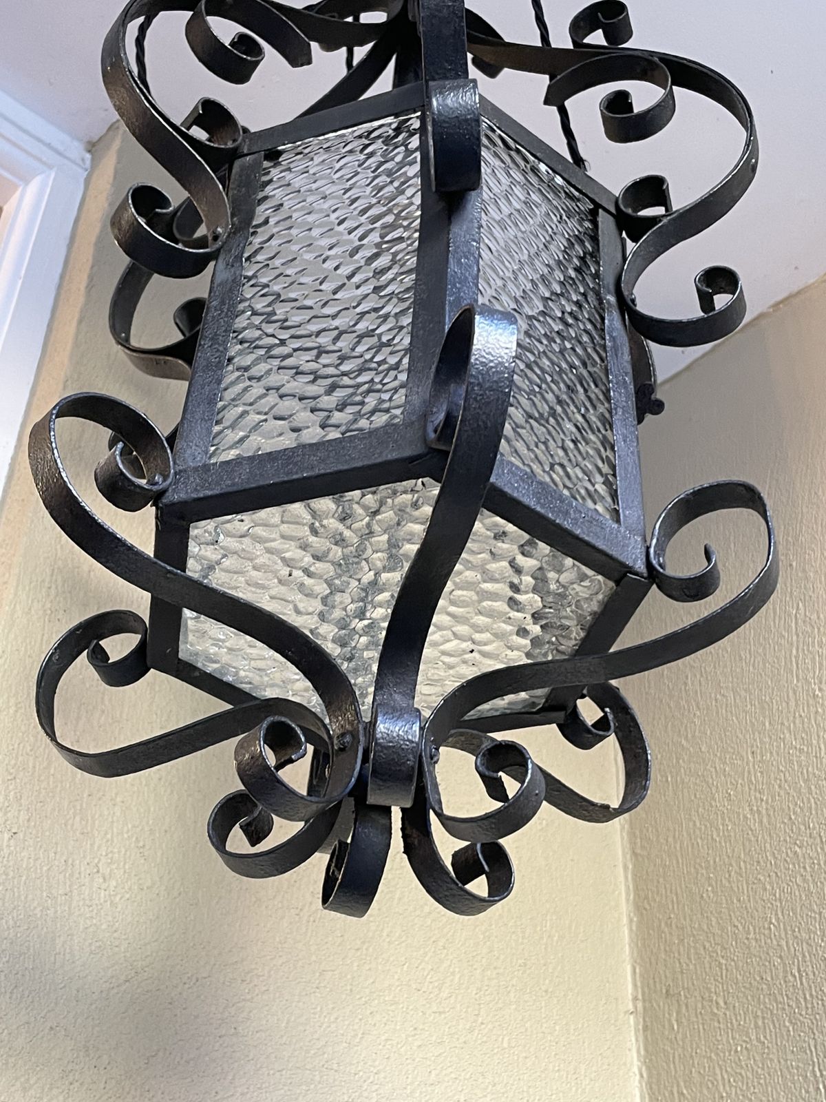 Wrought Iron And Glass Lantern Chandelier photo Lighting