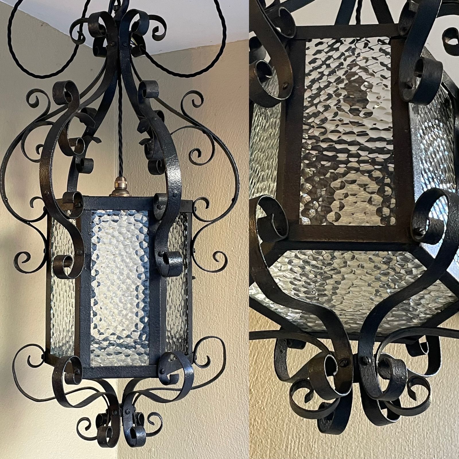 Wrought Iron And Glass Lantern Chandelier photo 225.0