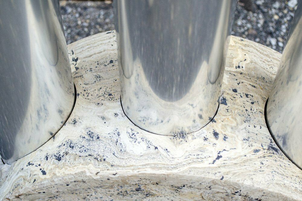 Travertine And Aluminum Umbrella Stand, Italy, 1970s photo Home Decor