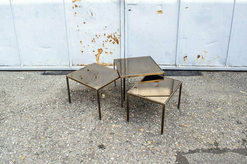 Vintage Brass And Glass Tables, Italy, 1960s, Set Of 3