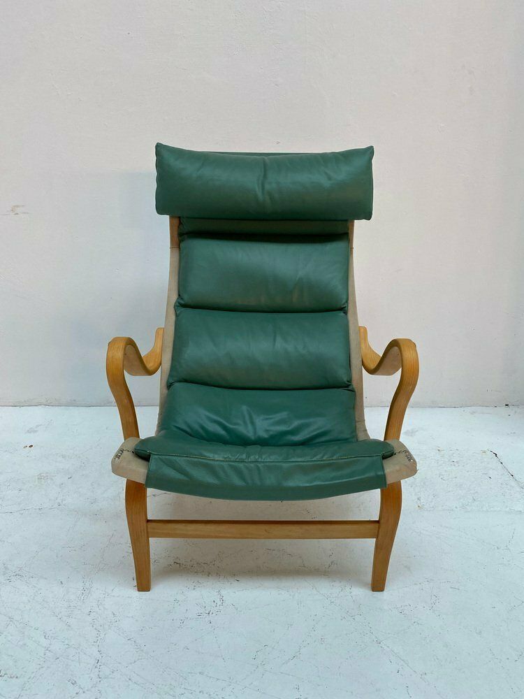 Pernilla 69 Armchair In Green Leather By Bruno Mathsson For Dux, 1960s