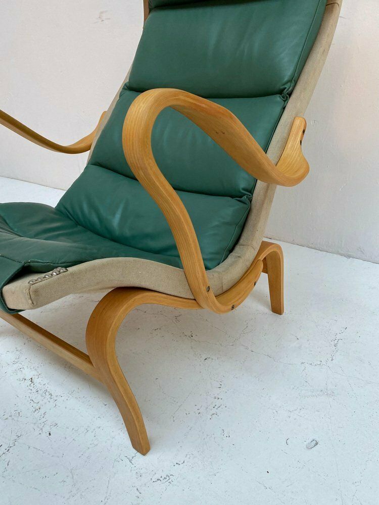 Pernilla 69 Armchair In Green Leather By Bruno Mathsson For Dux, 1960s photo furniture