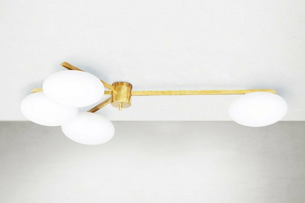 Brass And Murano Glass Ceiling Lamp In The Style Of Arredoluce photo for sale