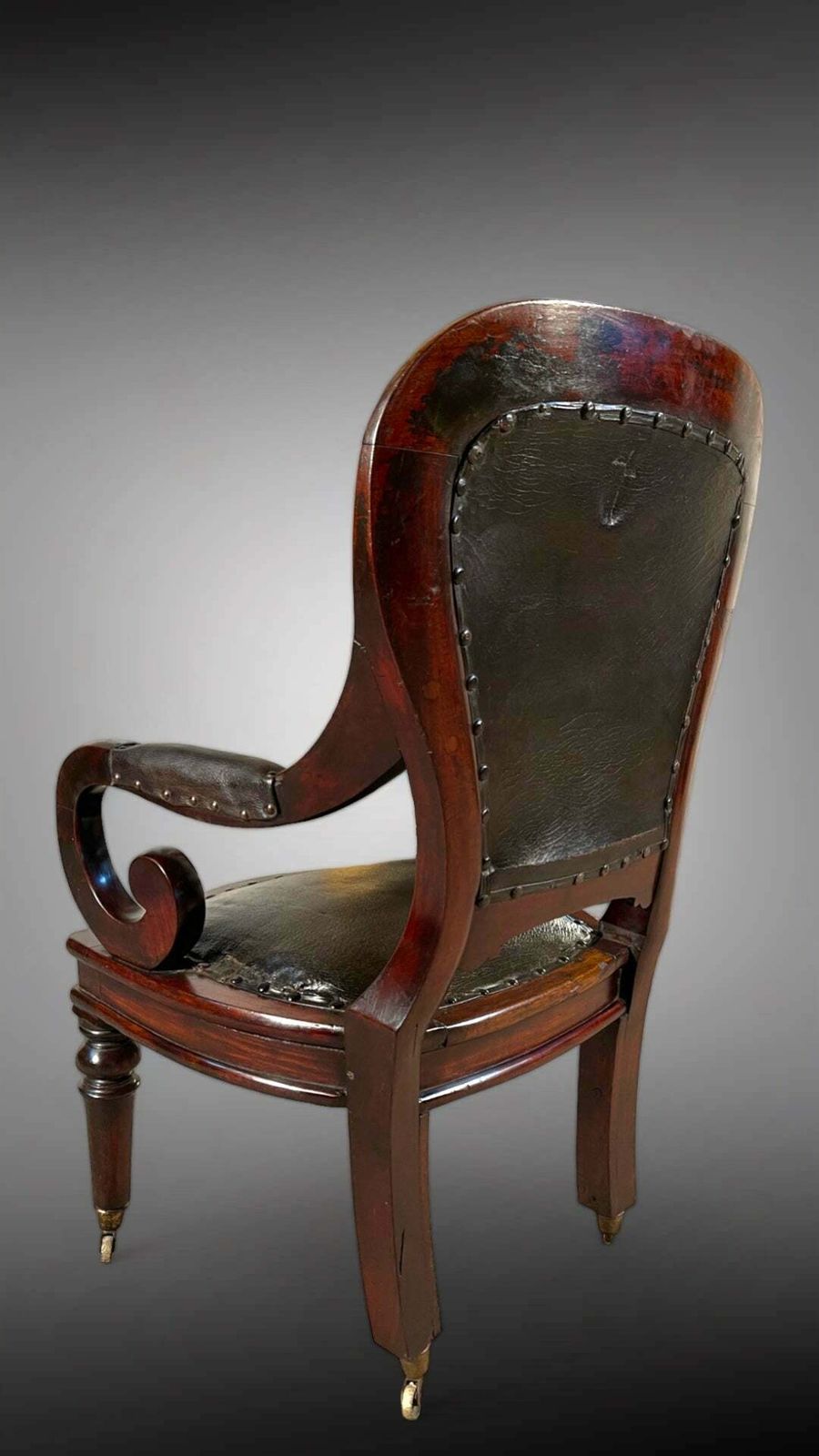 Exceptional Quality Antique English Leather & Mahogany Clerks Desk Chair Circa 1830 photo for sale