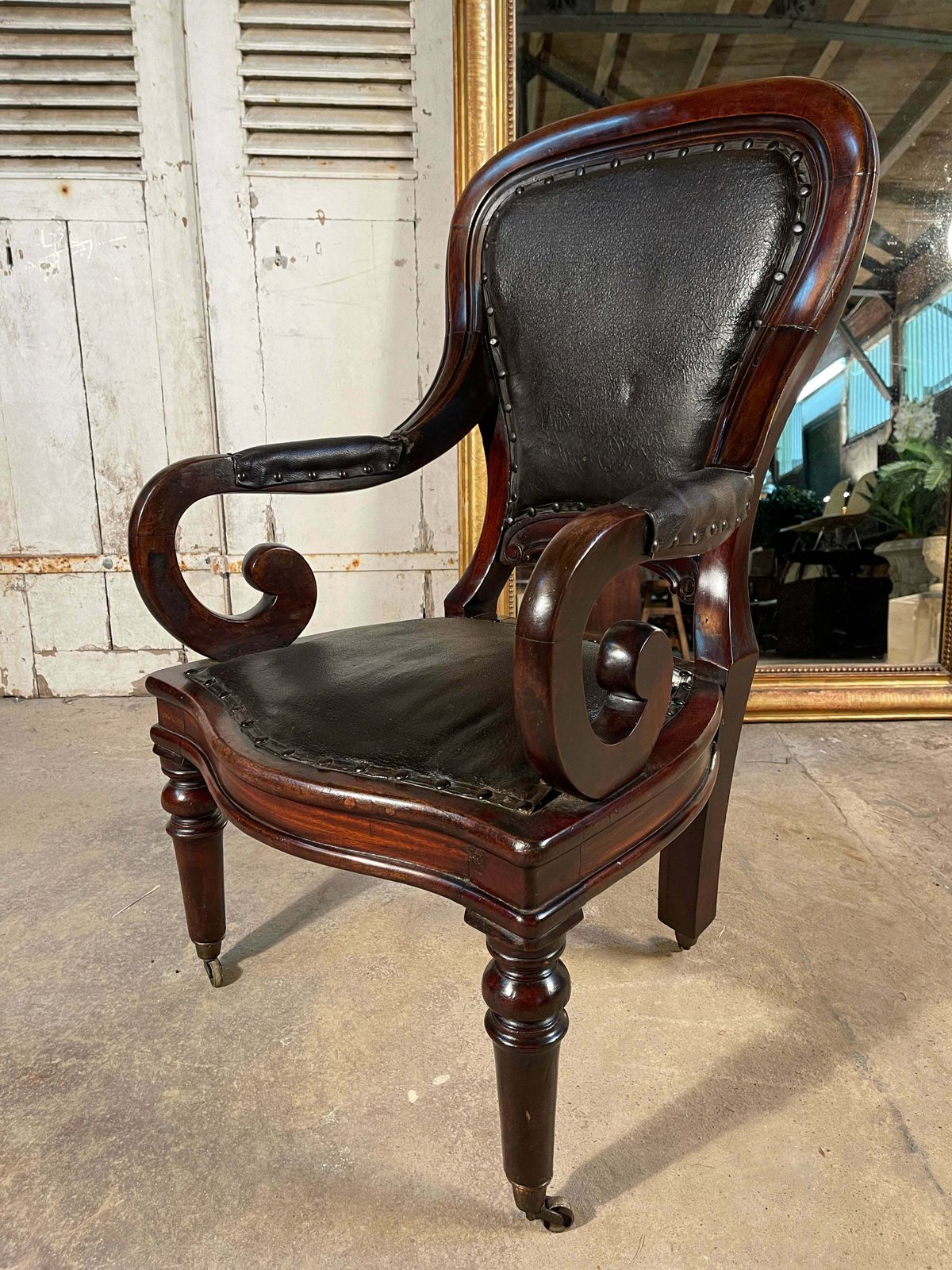 Exceptional Quality Antique English Leather & Mahogany Clerks Desk Chair Circa 1830 photo buy