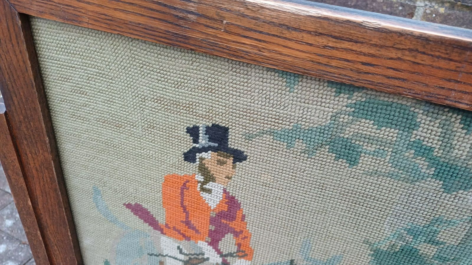 Vintage Tapestry Oak Fire Screen Fox Hunter Hunting photo 165.0