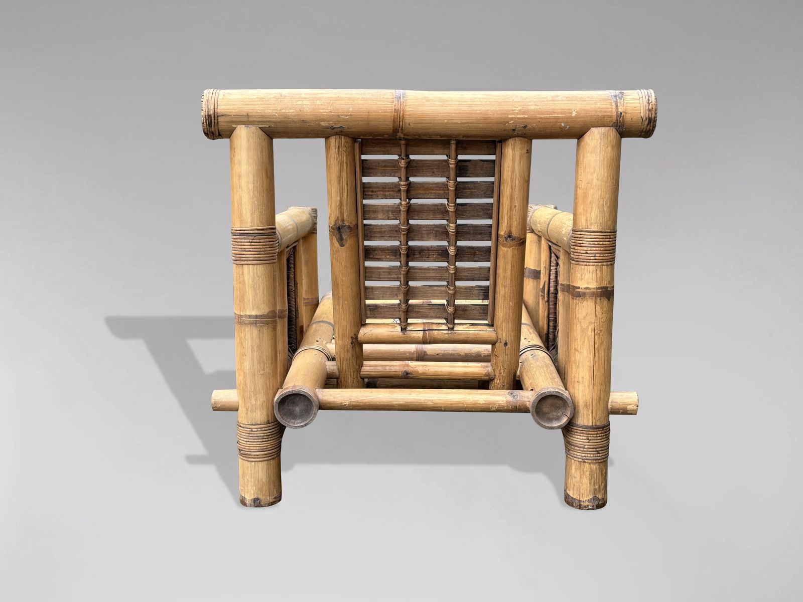 photo for sale 20th Century Set Of 4 Large Bamboo Pagoda Lounge Armchairs
