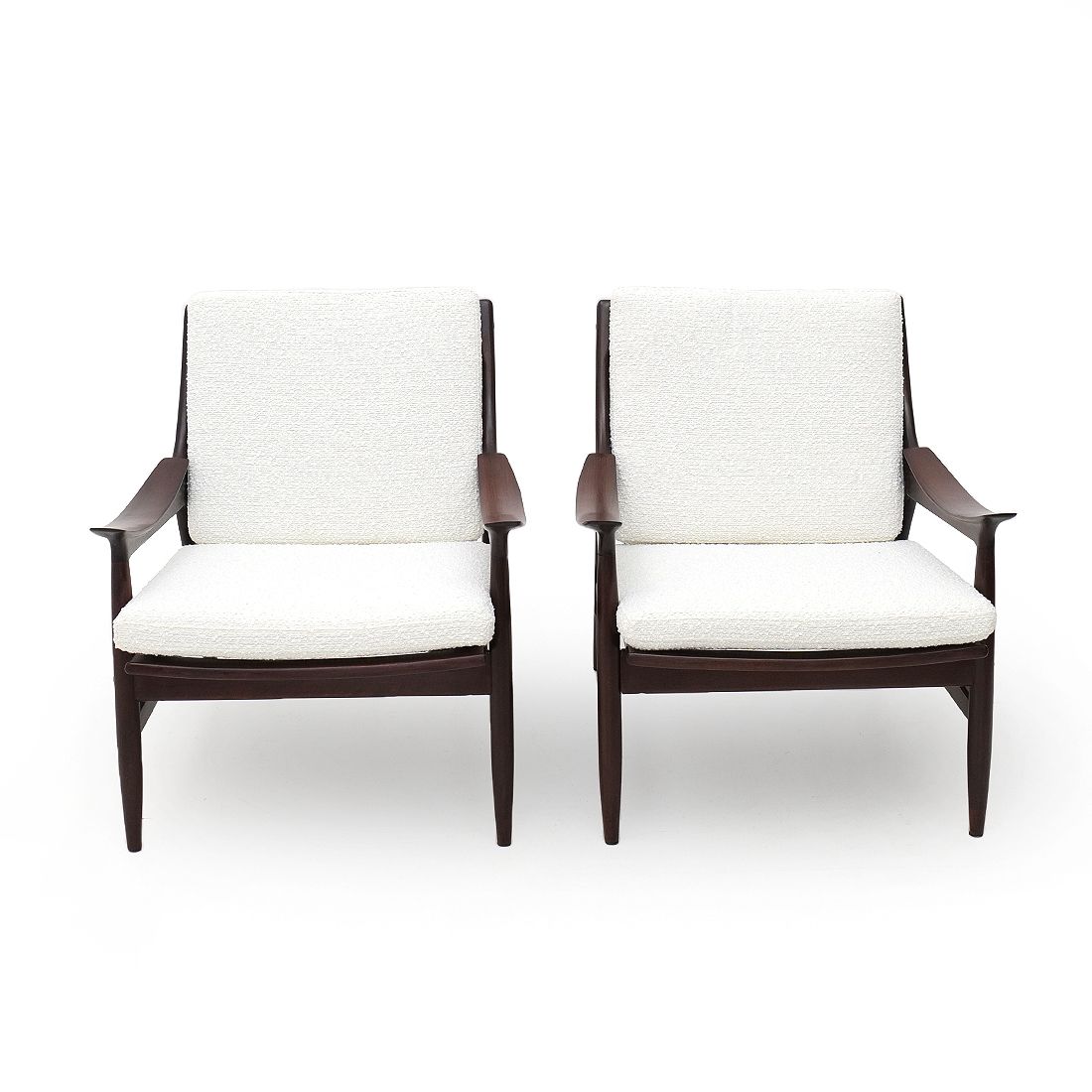 Pair Of Armchairs In Wood And White Bouclé By Mario Franchioni For Framar, 1960s photo for sale