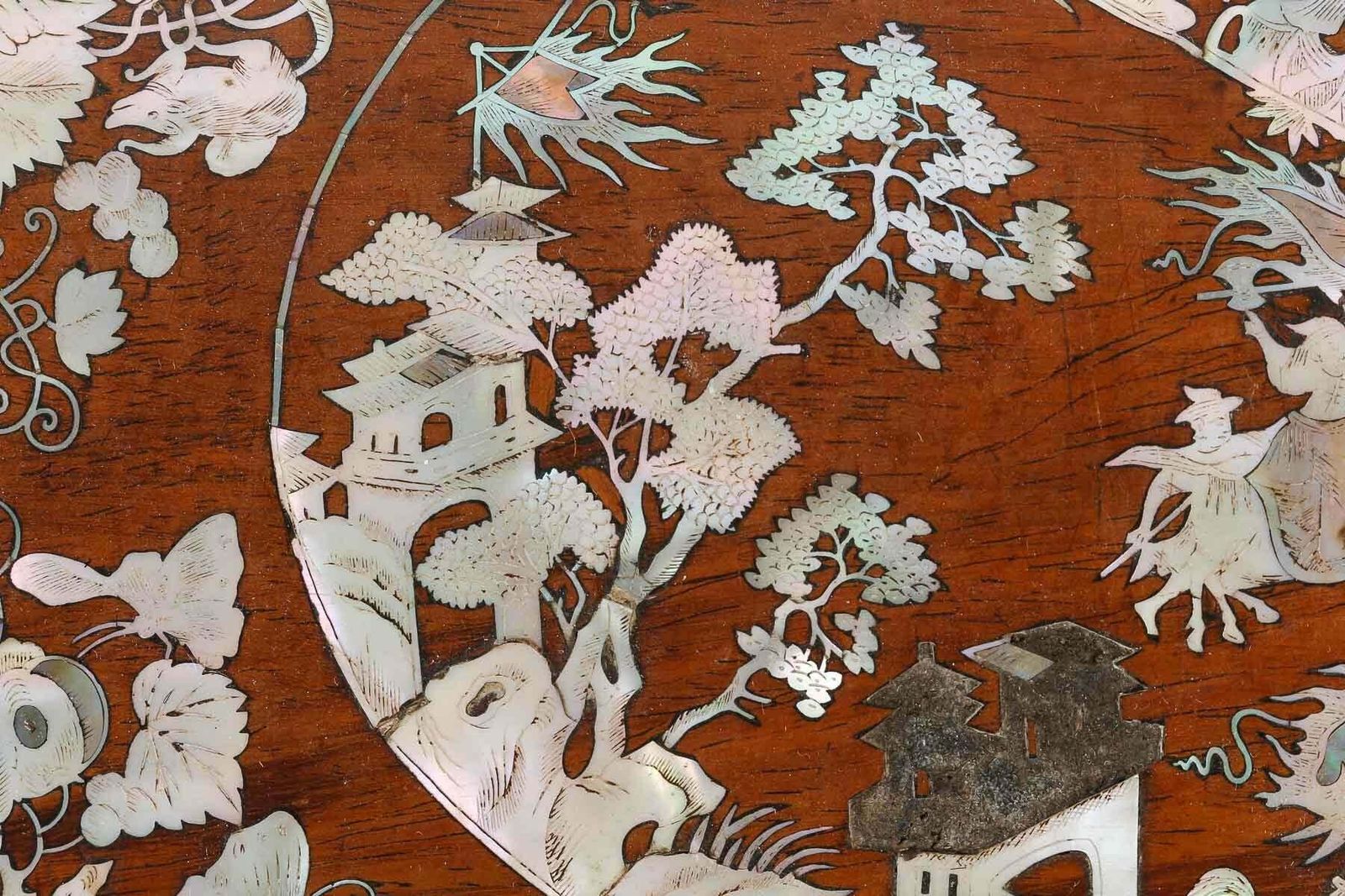 4 Panels Of A Wooden Box With Mother Of Pearl Inlay, Chinese Scenes. photo Home Decor