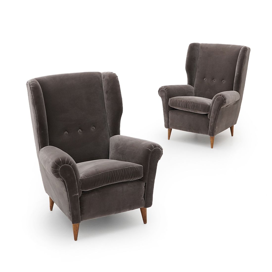 Pair Of Gray Velvet Armchairs, 1950s photo Furniture