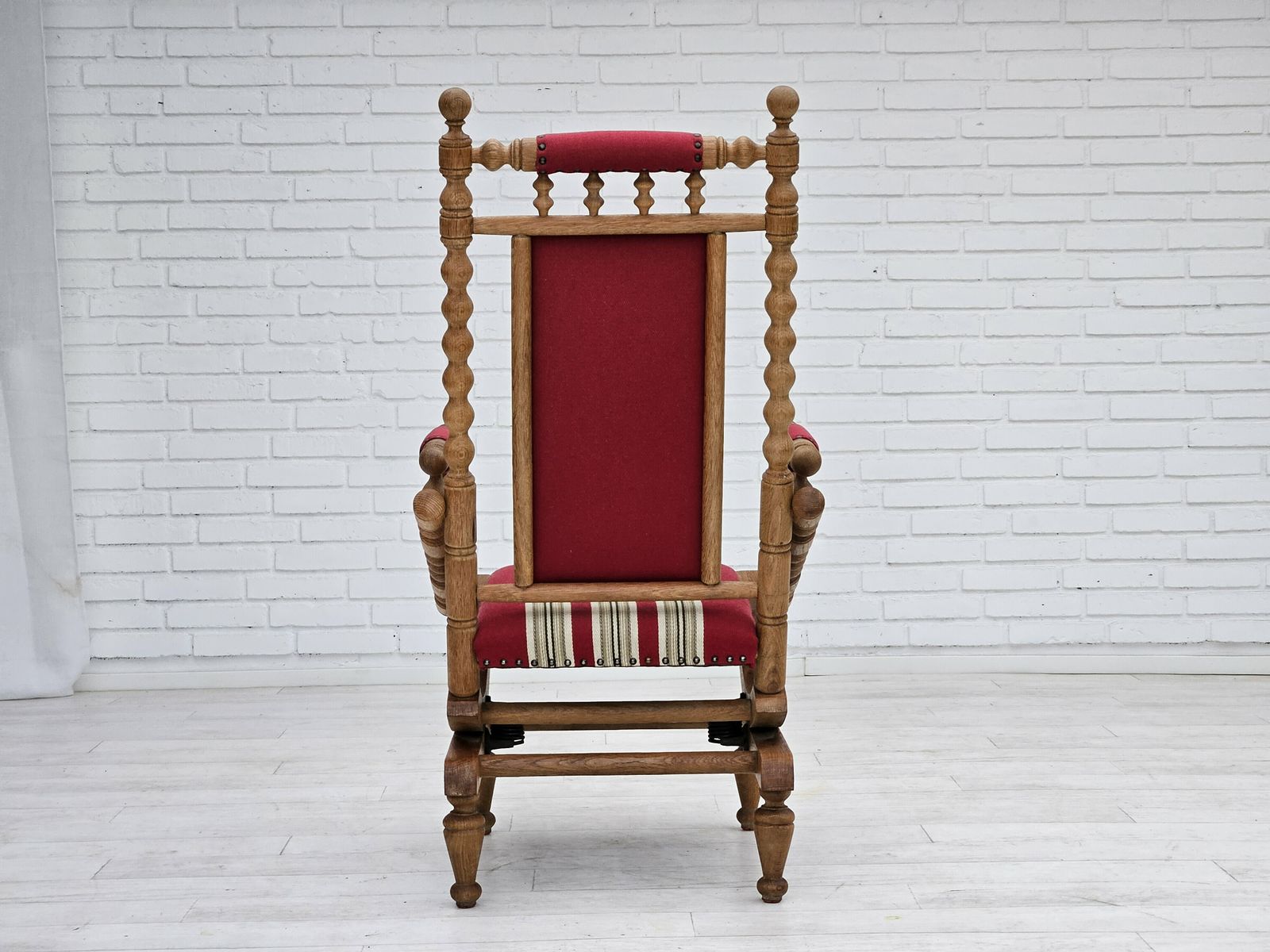 1970s, Danish Highback Rocking Chair, Oak Wood, Furniture Wool, Original Condition. photo vinterior