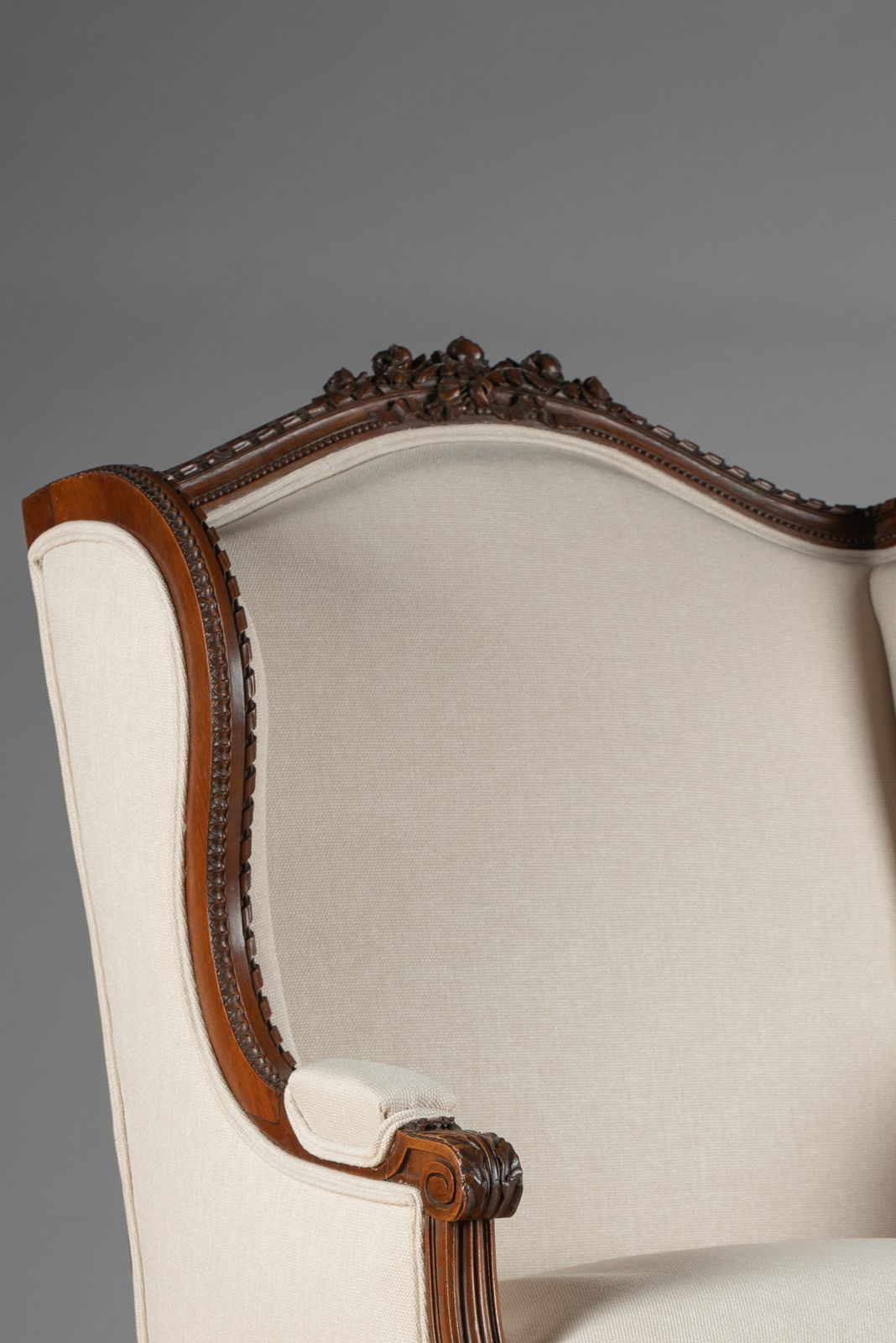 Large 19th Century French Carved Walnut Bergere Upholstered Armchair photo furniture