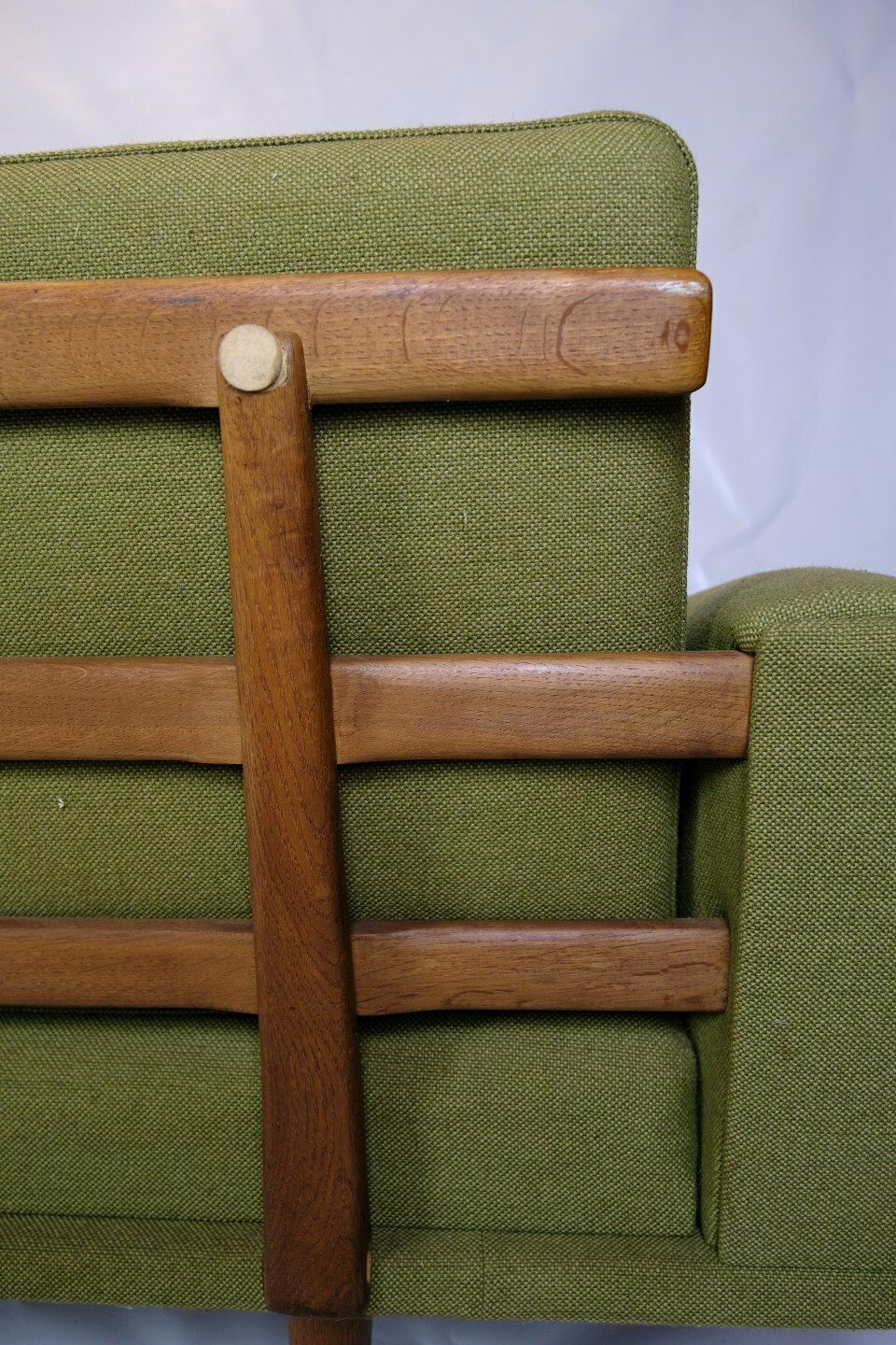 Three Person Sofa In Green Fabric & Oak By Illum Wikkelsø From 1960s photo vinterior