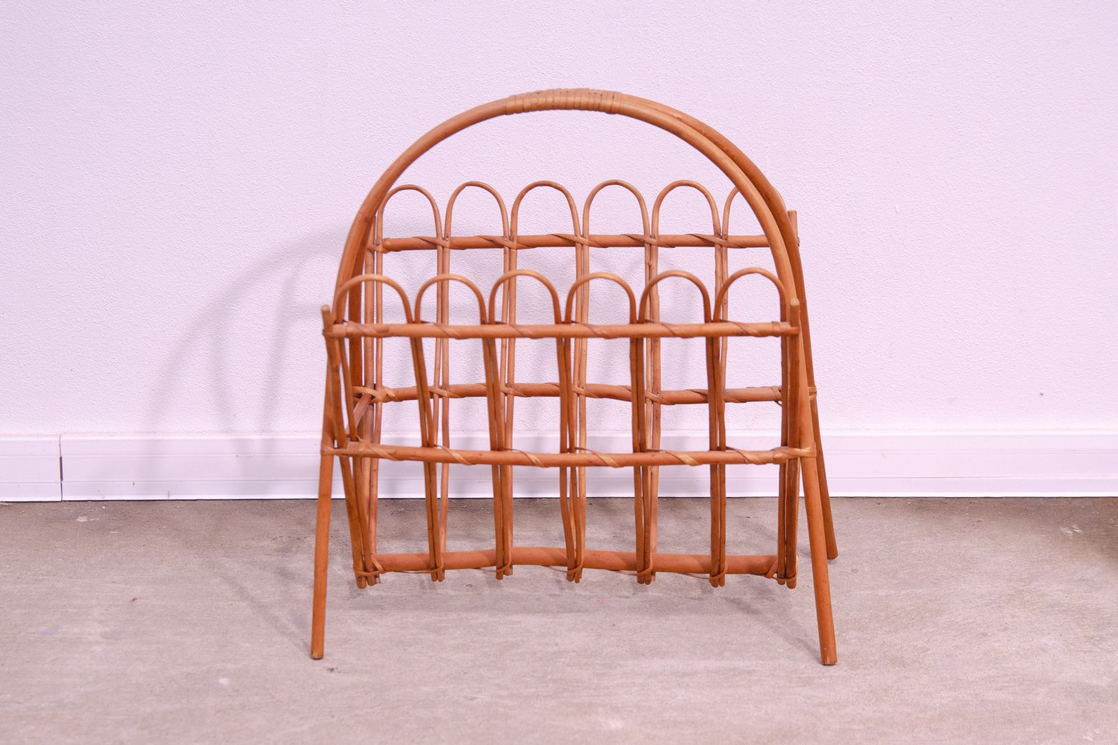 Mid Century Rattan Magazine Rack By Jan Kalous For úluv, 1960´S, Czechoslovakia photo for sale