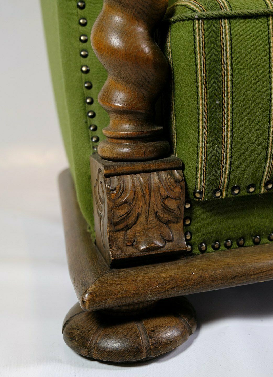 Armchair In Green Fabric & Wood Carvings From 1920s photo Furniture