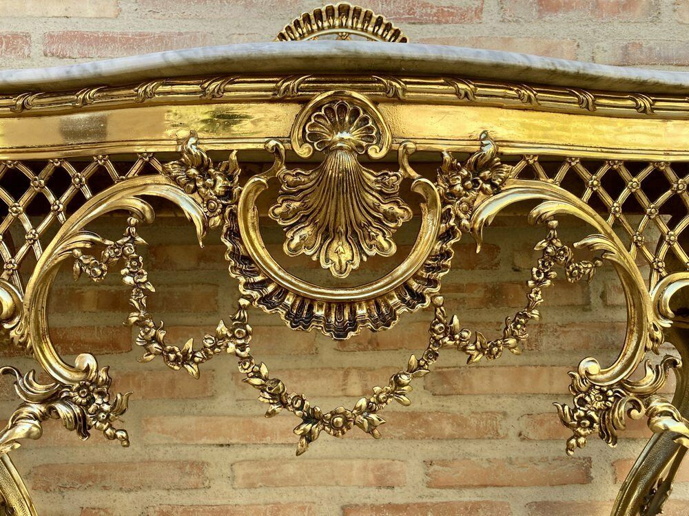 Mid Century Italian Marble Top & Bronze Console, 1960 photo for sale