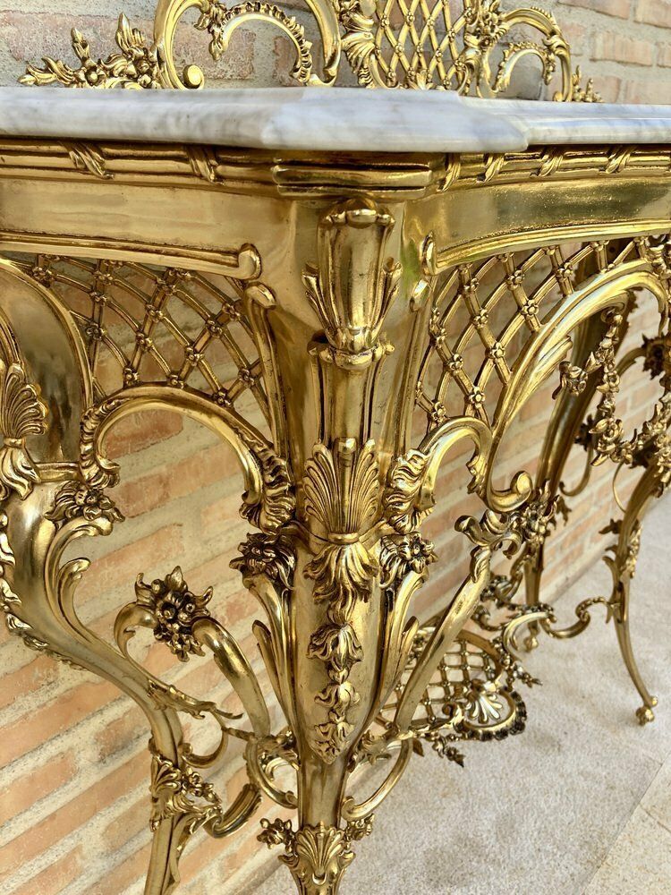 Mid Century Italian Marble Top & Bronze Console, 1960 photo Furniture