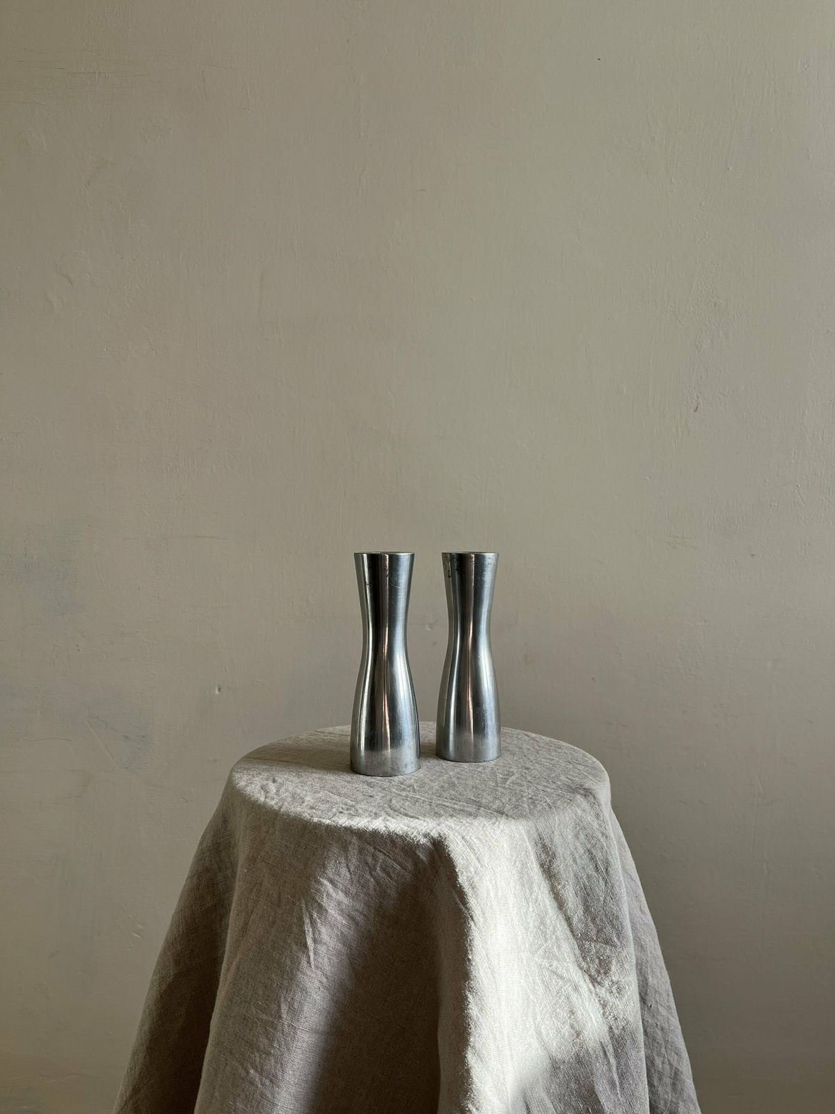 Pair Of Modernist Chrome Vintage Candlestick Holders