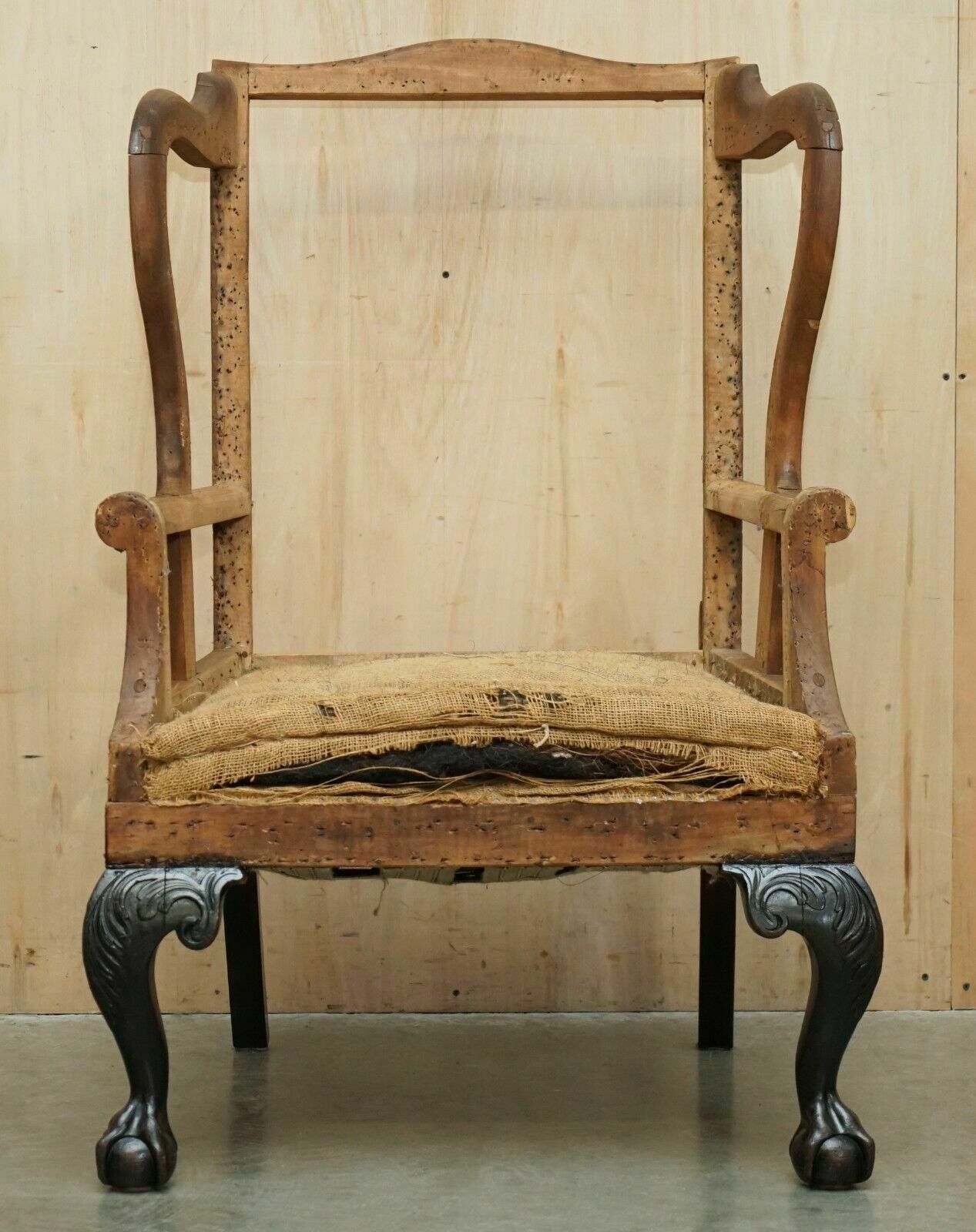 18th Century Claw & Ball Feet Carved Antique Wingback Armchair Frame photo furniture