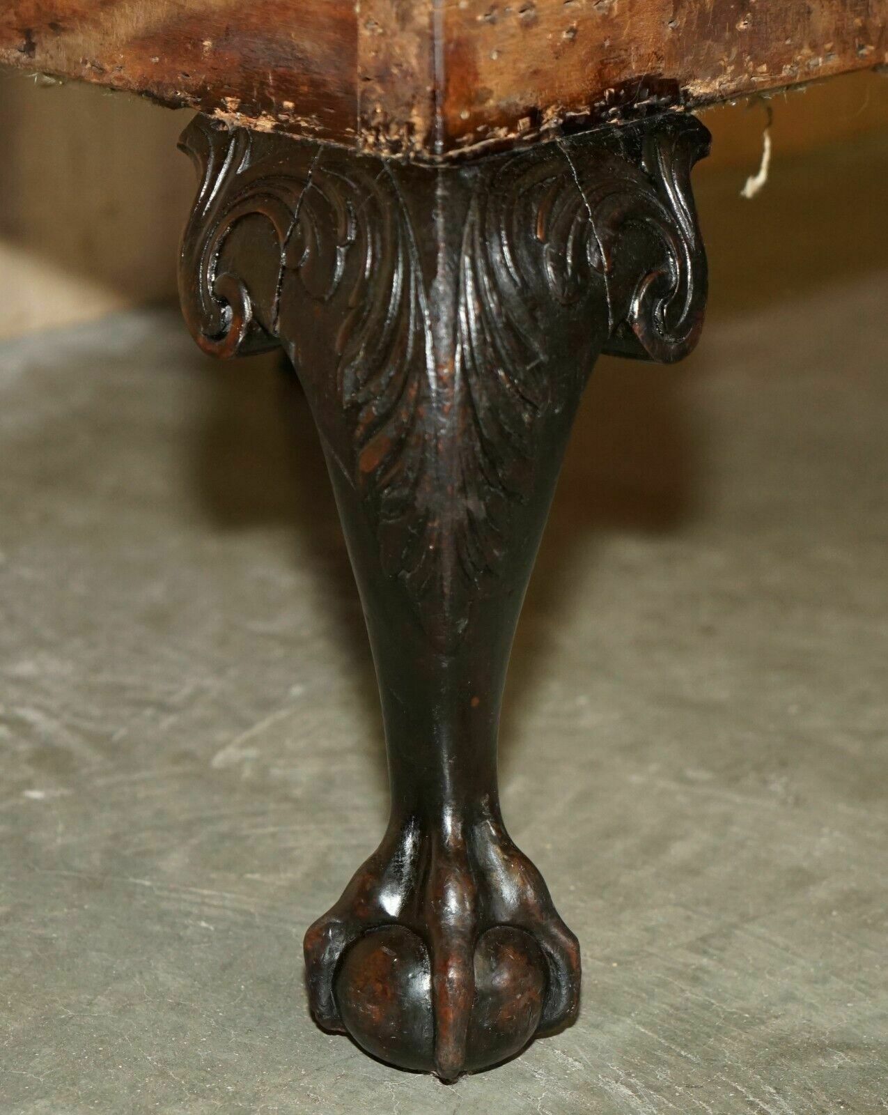 18th Century Claw & Ball Feet Carved Antique Wingback Armchair Frame photo for sale