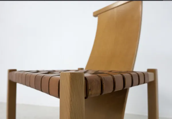 Mid Century Modern Set Of 12 Wood And Leather Chairs, Italy, 1950s photo for sale