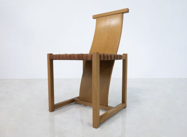 Mid Century Modern Set Of 12 Wood And Leather Chairs, Italy, 1950s photo vinterior