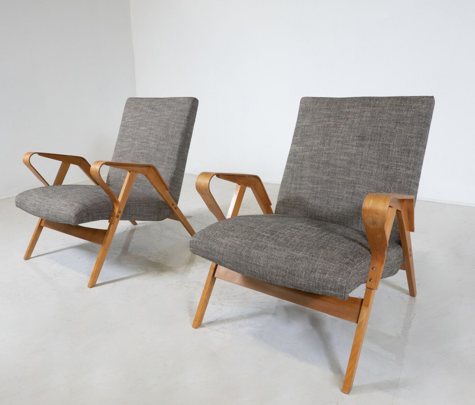 Mid Century Modern Pair Of Armchairs, 1950s, Czech Republic (New Upholstery)