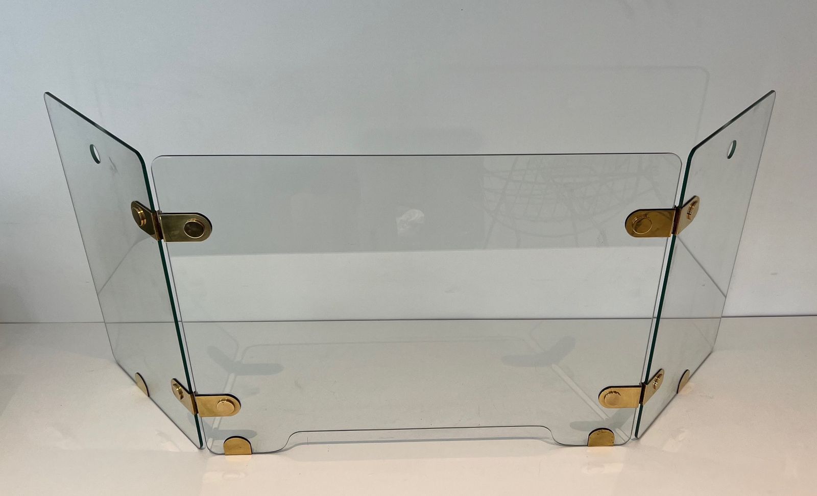 Tri Fold Glass And Brass Firewall. Around 1970 photo vintage