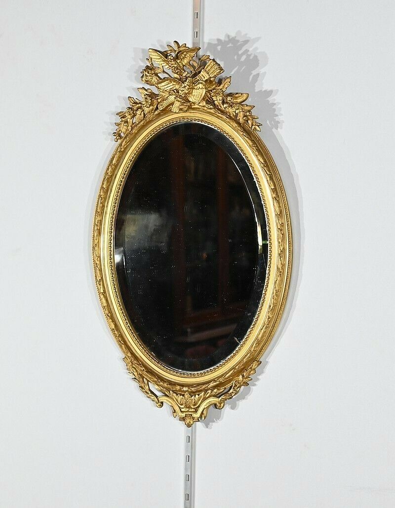 Oval Mirror In Golden Wood, Louis XVI Style – 2nd Part 19th Century photo for sale