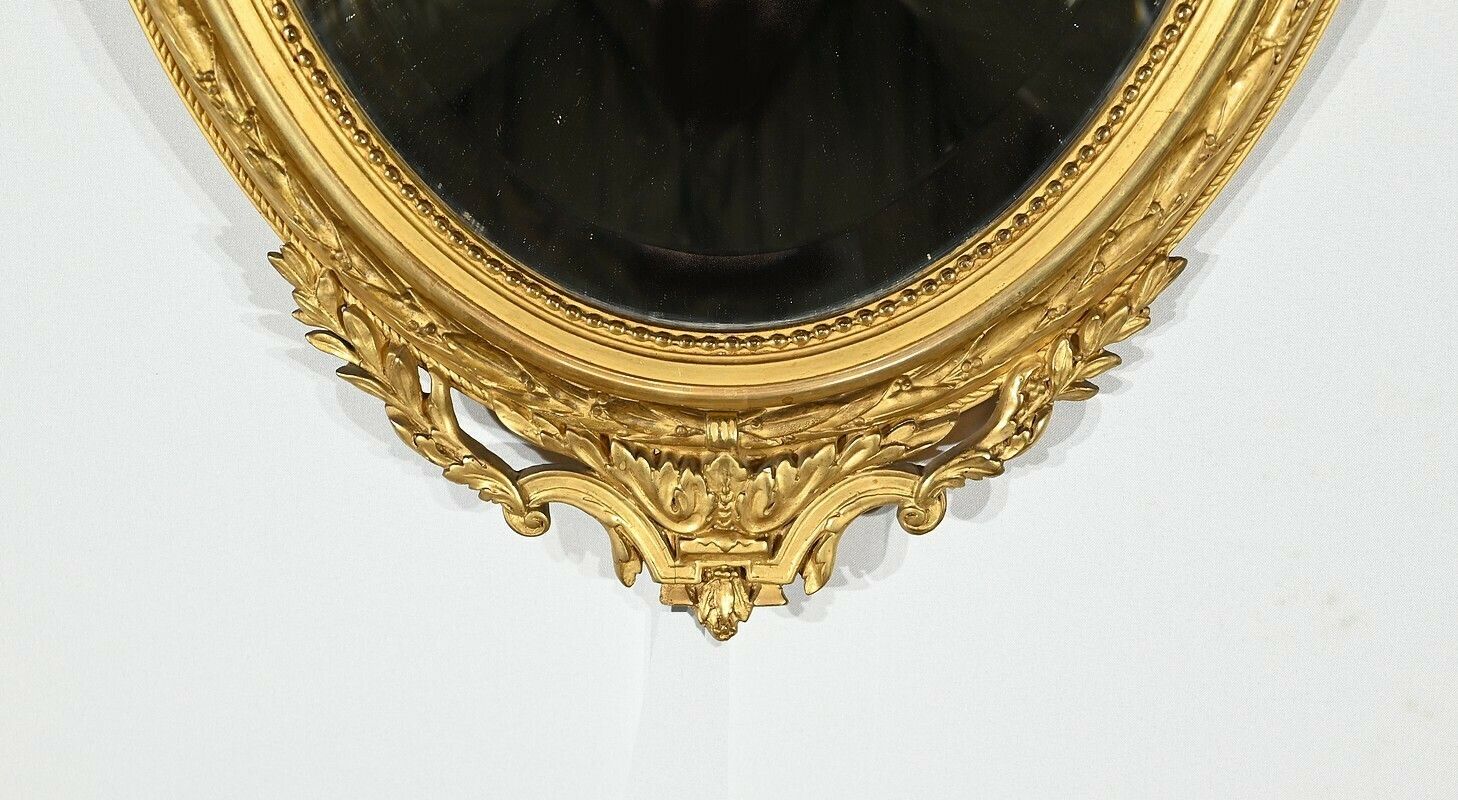 Oval Mirror In Golden Wood, Louis XVI Style – 2nd Part 19th Century photo vintage