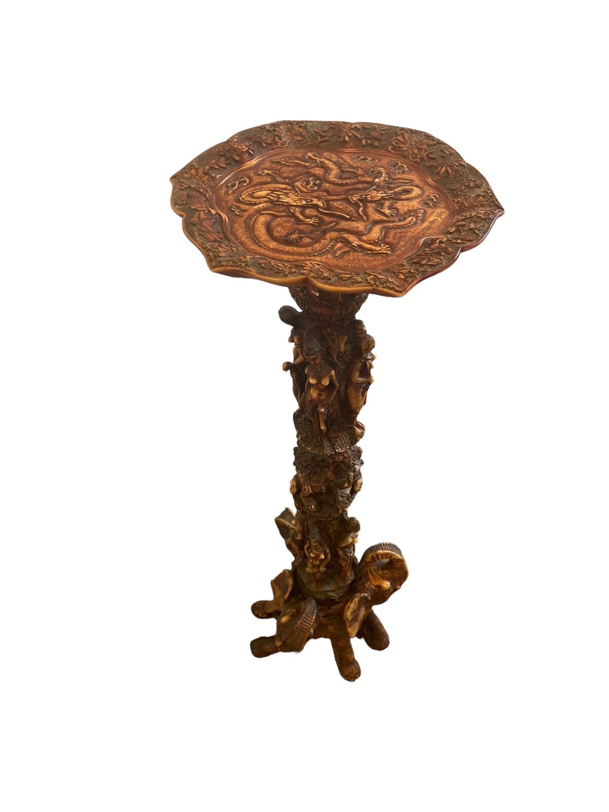 A Tall Resin Oriental Jardiniere, Decorated With Elephant, Chinese Dragons And Naked Figures.
