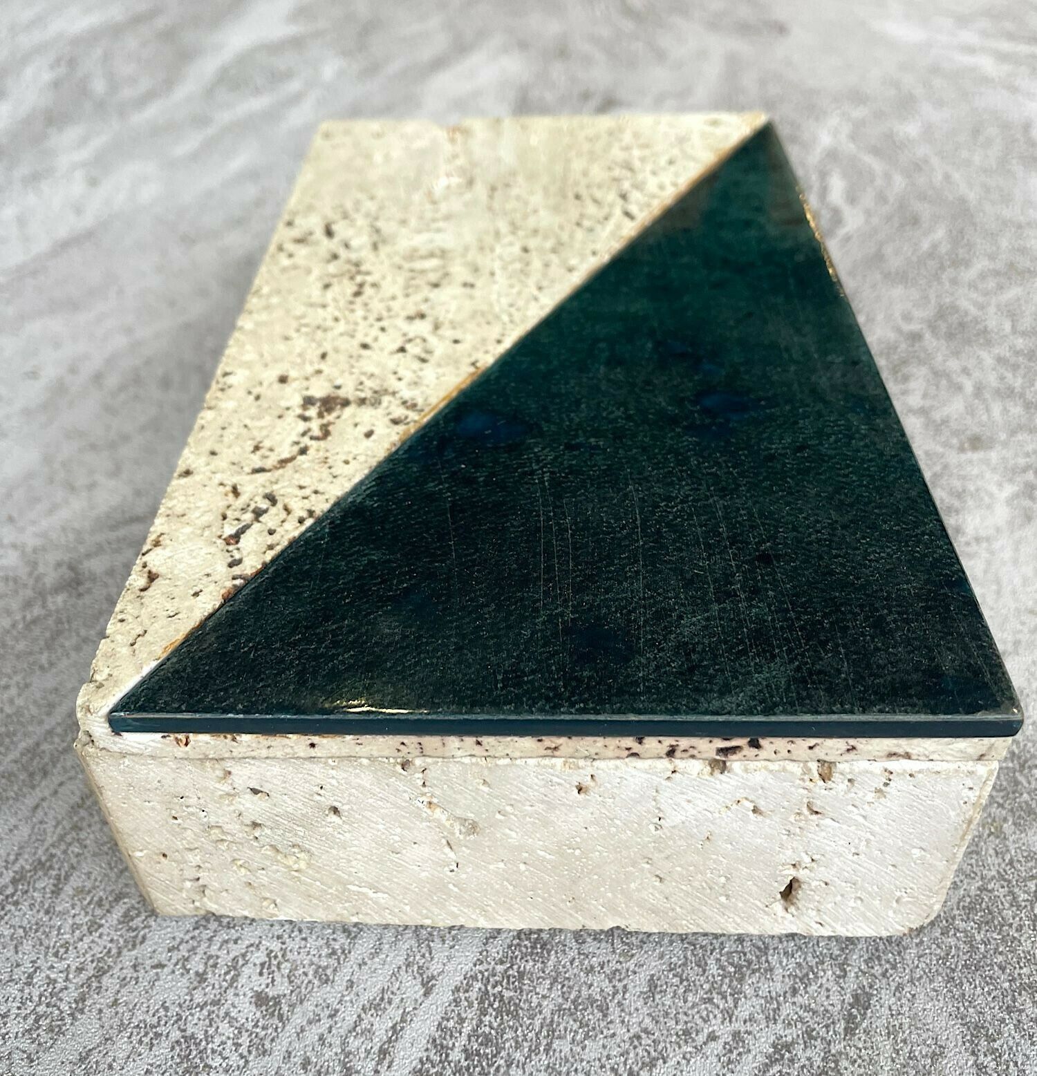 395.0 An Italian 1970s Travertine Box With Green Glazed Tile Detail. photo