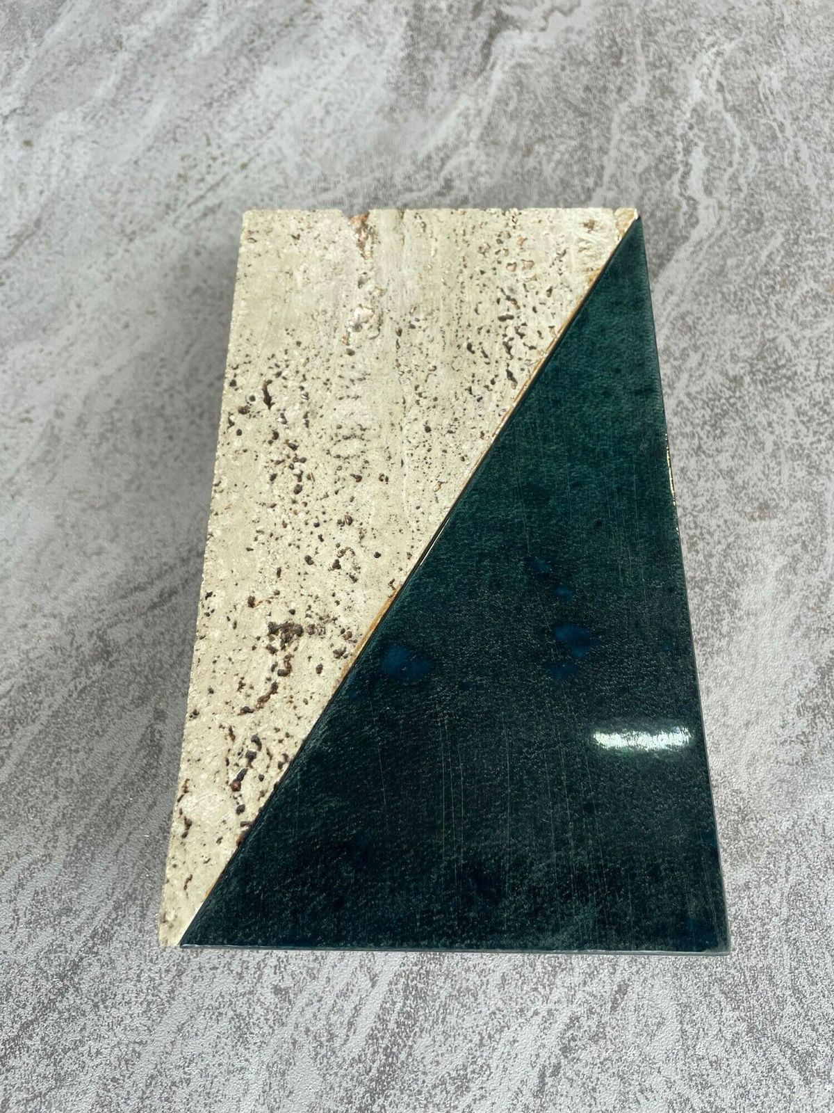 photo buy An Italian 1970s Travertine Box With Green Glazed Tile Detail.