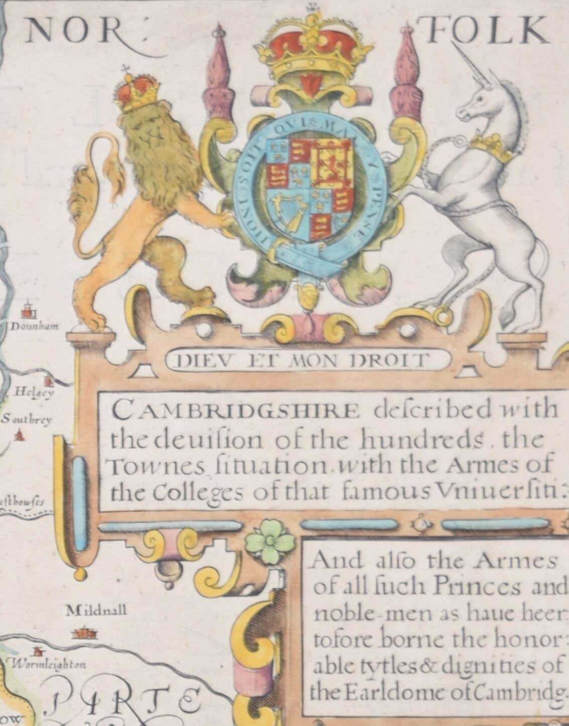 Cambridgeshire Map 17th Century Engraving By John Speed 1610 photo 1600.0