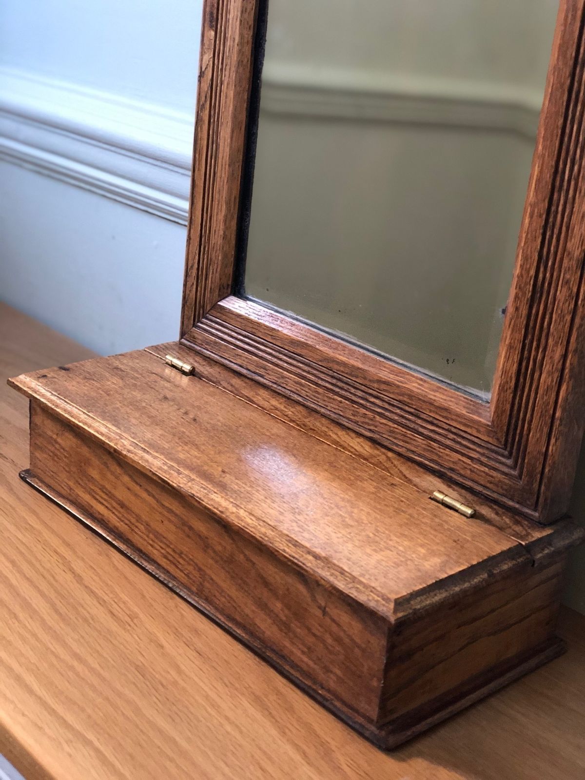 Antique Wall Mirror Valet, English, Hall, Glove Box, Victorian C.1890 photo for sale